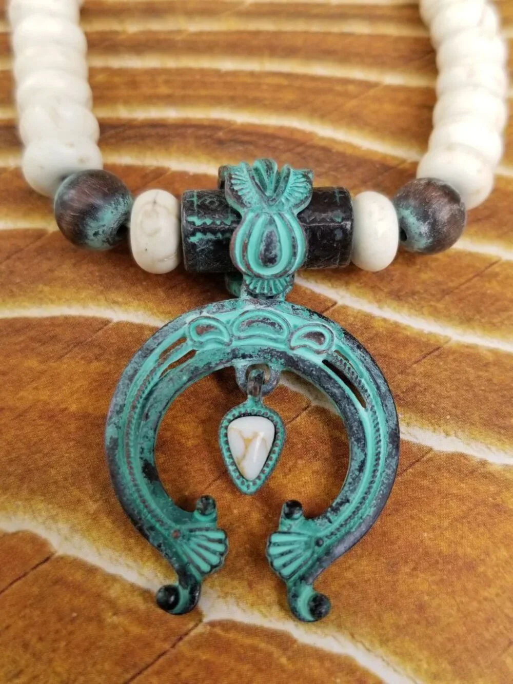 Southwestern Turquoise Patina Squash Blossom Beaded Bracelet Stack Set OSFM NWT